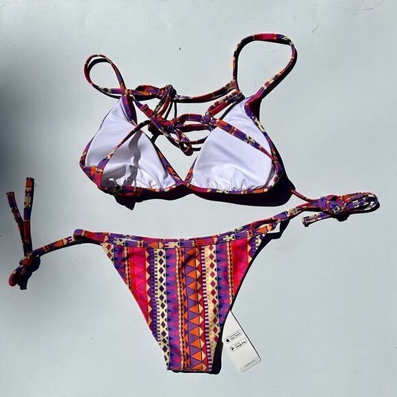 Cupshe Womens Large/Small Two Piece Bikini Boho Print Triangle Print Multicolor - Picture 4 of 7
